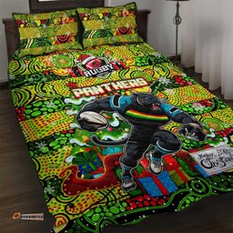 Panthers Rugby Merry Christmas Quilt Bed Set Indigenous Australian Art