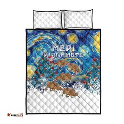 New Zealand Christmas Quilt Bed Set Kiwis Santa Sleigh Starry Night Style