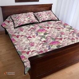 Pink Cockatoo Australia Quilt Bed Set Tropical Flowers Seamless Pattern