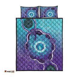 Australia Indigenous Quilt Bed Set Suicide Prevention Month Ribbon Aboriginal Art