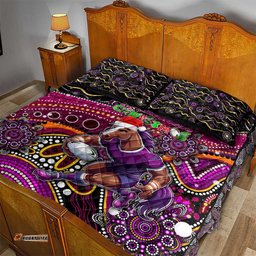 Merry Christmas Broncos Quilt Bed Set Aboriginal Santa Rugby Mascot Brisbane