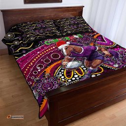 Merry Christmas Broncos Quilt Bed Set Aboriginal Santa Rugby Mascot Brisbane