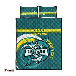 Custom Australia Water Polo 2024 Quilt Bed Set Aussie Shark Sporty Version