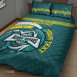 Custom Australia Water Polo 2024 Quilt Bed Set Aussie Shark Sporty Version