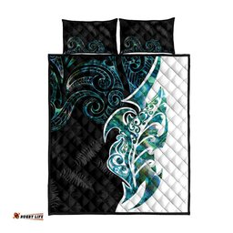 Proud Aotearoa Quilt Bed Set Maori Silver Fern Mix Paua Shell Pattern