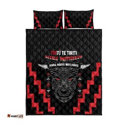 Toitu Te Tiriti Mana Maori Motuhake Quilt Bed Set Aotearoa Haka Face Mix Poutama Art