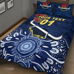Custom Personalised North Queensland Cowboys ANZAC Quilt Bed Set Indigenous Vibes Blue