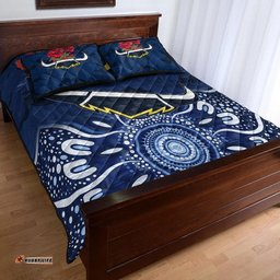 Custom Personalised North Queensland Cowboys ANZAC Quilt Bed Set Indigenous Vibes Blue