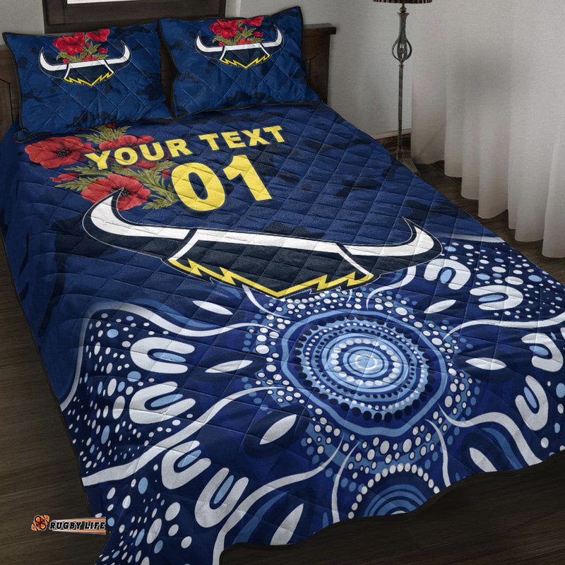 Custom Personalised North Queensland Cowboys ANZAC Quilt Bed Set Indigenous Vibes Blue