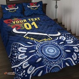 Custom Personalised North Queensland Cowboys ANZAC Quilt Bed Set Indigenous Vibes Blue