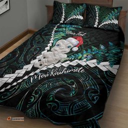 New Zealand Personalised Quilt Bed Set Meri Kirihimete Kowhaiwhai Mix Paua Shell Emerald