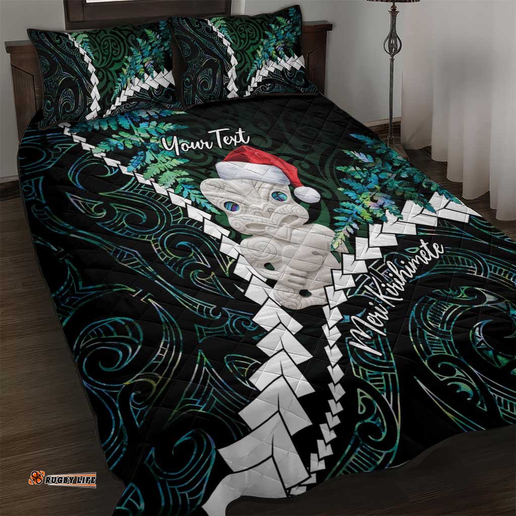 New Zealand Personalised Quilt Bed Set Meri Kirihimete Kowhaiwhai Mix Paua Shell Emerald