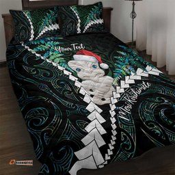 New Zealand Personalised Quilt Bed Set Meri Kirihimete Kowhaiwhai Mix Paua Shell Emerald