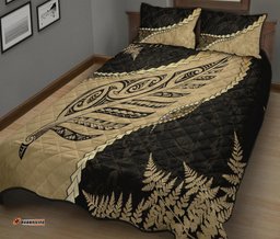 Paua Shell Maori Silver Fern Quilt Bed Set, Tan