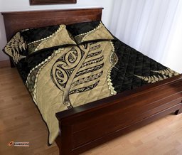 Paua Shell Maori Silver Fern Quilt Bed Set, Tan