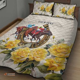 Melbourne Horse Racing Personalised Quilt Bed Set Australian Horse With Yellow Roses