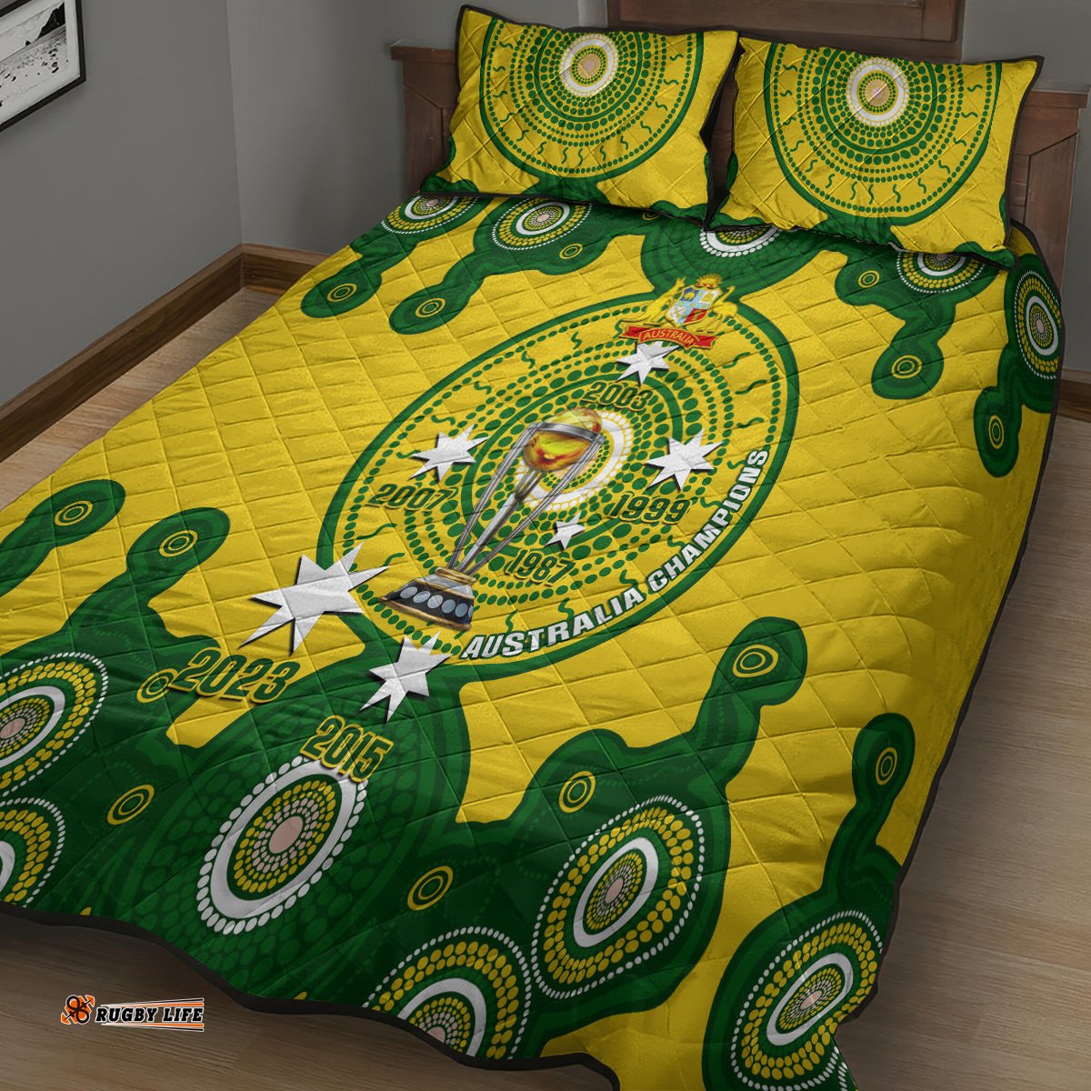 Australia Cricket Quilt Bed Set World Cup 6th Champions Trophy National Color