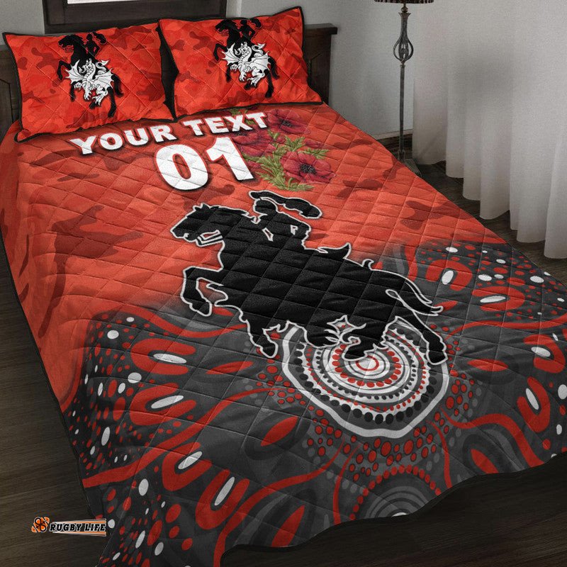 Custom Personalised St. George Illawarra Dragons ANZAC Quilt Bed Set Indigenous Vibes Red