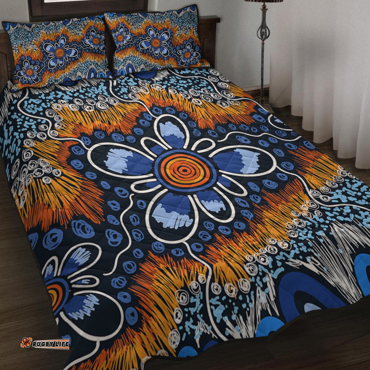 Australia Aboriginal Quilt Bed Set - Aboriginal Flowers Art Quilt Bed Set
