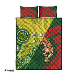 Custom Bangladesh And Australia Cricket Quilt Bed Set Kangaroo Tiger Together