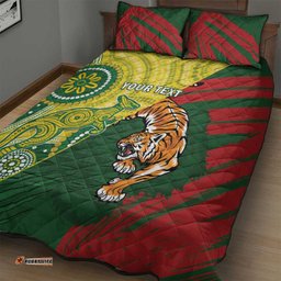 Custom Bangladesh And Australia Cricket Quilt Bed Set Kangaroo Tiger Together