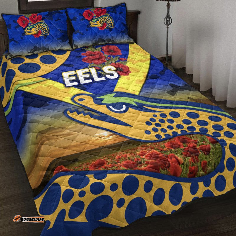 Parramatta Eels ANZAC Quilt Bed Set Poppy Flowers Vibes Blue