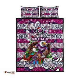 Sea Eagles Rugby Merry Christmas Quilt Bed Set Indigenous Australian Art