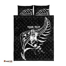 Custom Aotearoa Ice Hockey Quilt Bed Set NZ Tiki Mascot Maori Pattern