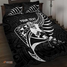 Custom Aotearoa Ice Hockey Quilt Bed Set NZ Tiki Mascot Maori Pattern