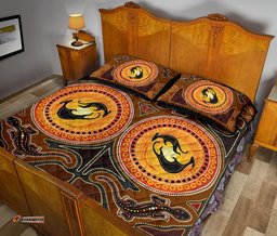 Aboriginal Quilt Cover Set, Lizard Kangaroo Dot Patterns