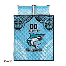 Sharks Rugby Custom Quilt Bed Set With Polynesian Style