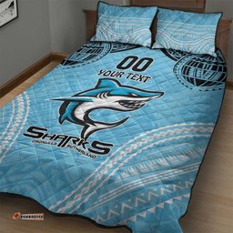 Sharks Rugby Custom Quilt Bed Set With Polynesian Style