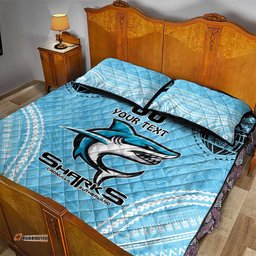 Sharks Rugby Custom Quilt Bed Set With Polynesian Style