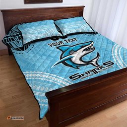 Sharks Rugby Custom Quilt Bed Set With Polynesian Style