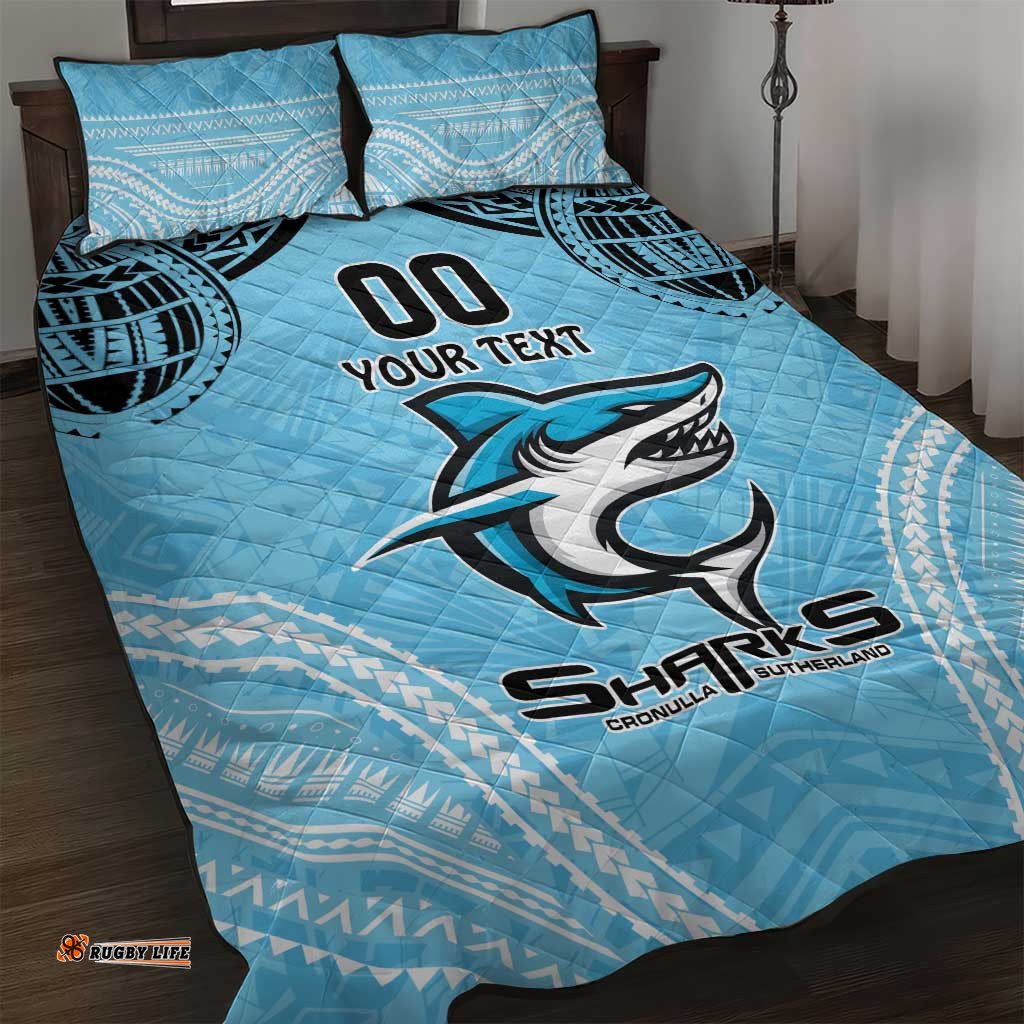 Sharks Rugby Custom Quilt Bed Set With Polynesian Style
