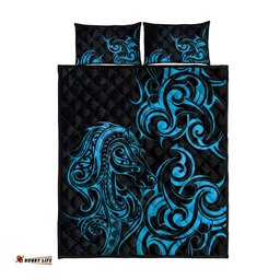 Blue Aoteara Horse Racing Quilt Bed Set NZ Maori Pattern