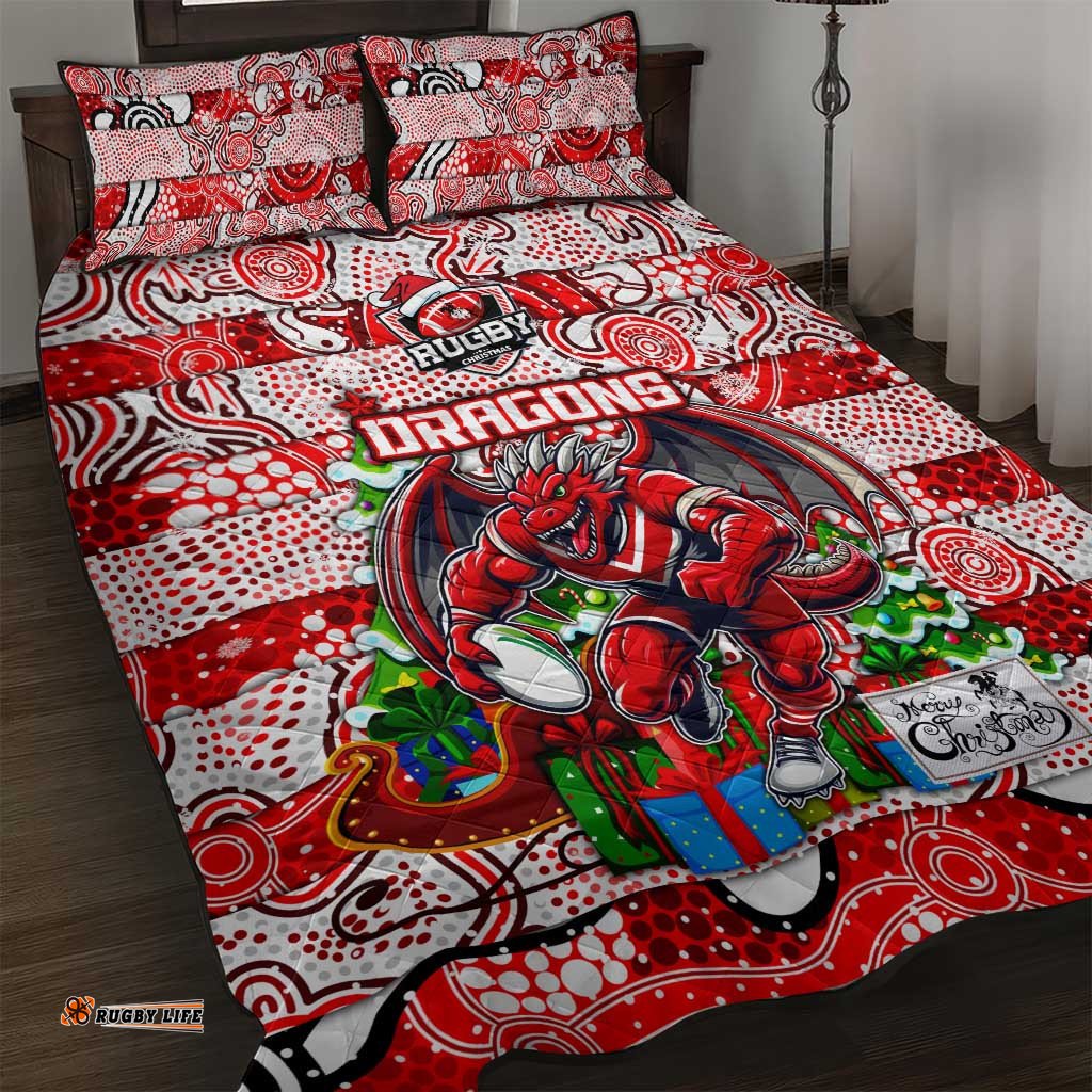 Dragons Rugby Merry Christmas Quilt Bed Set Indigenous Australian Art