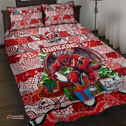Dragons Rugby Merry Christmas Quilt Bed Set Indigenous Australian Art