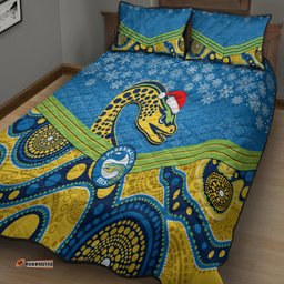 Parramatta Eels Rugby Christmas Quilt Bed Set Merry Xmas Mix Aboriginal Art
