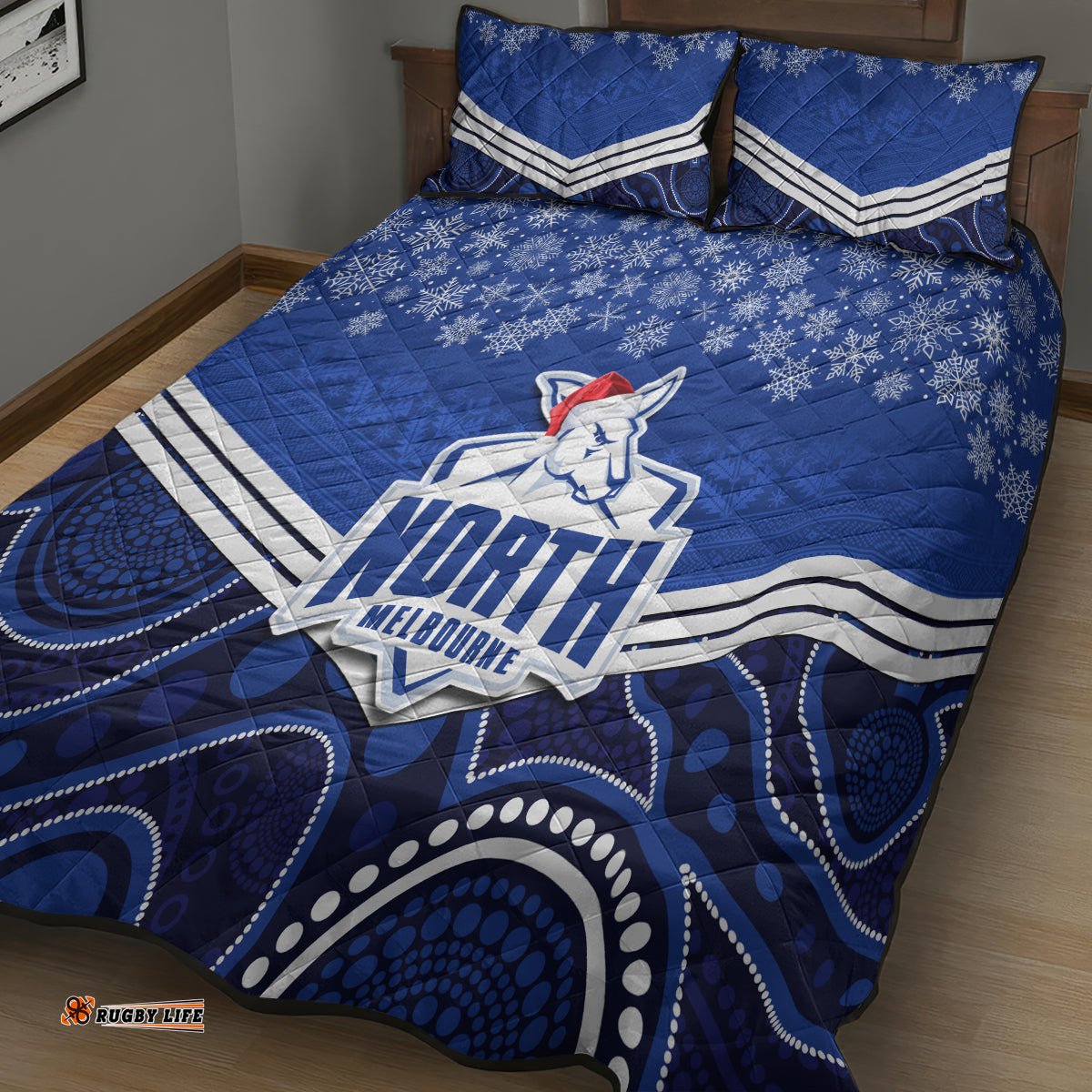 North Melbourne Football Christmas Quilt Bed Set Merry Xmas Mix Aboriginal Art