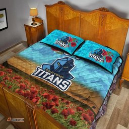 Custom Personalised Gold Coast Titans ANZAC Quilt Bed Set Poppy Flowers Vibes