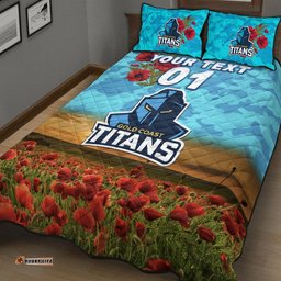 Custom Personalised Gold Coast Titans ANZAC Quilt Bed Set Poppy Flowers Vibes