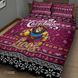 Lions Football Xmas Quilt Bed Set Australia AFL Mascot