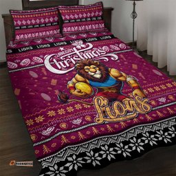 Lions Football Xmas Quilt Bed Set Australia AFL Mascot