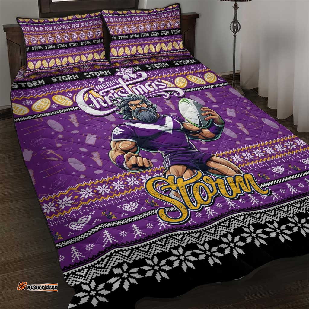 Storm Rugby Xmas Quilt Bed Set Australia NRL Mascot