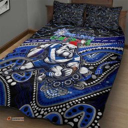 Merry Christmas Bulldogs Quilt Bed Set Aboriginal Santa Rugby Mascot Canterbury Bankstown