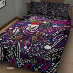 Merry Christmas Manly Warringah Sea Eagles Quilt Bed Set Aboriginal Santa Rugby Mascot Silvertails