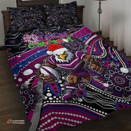 Merry Christmas Manly Warringah Sea Eagles Quilt Bed Set Aboriginal Santa Rugby Mascot Silvertails
