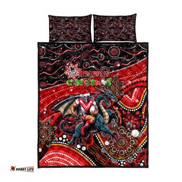 Merry Christmas Dragons Quilt Bed Set Aboriginal Santa Rugby Mascot St George Illawarra