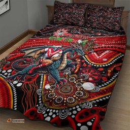 Merry Christmas Dragons Quilt Bed Set Aboriginal Santa Rugby Mascot St George Illawarra